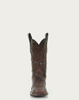 A3815 - WOMEN'S BROWN WOVEN BARBED WIRE SQUARE TOE RODEO COWBOY BOOT