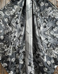 35X35" Grey Roses Wild Rag / Scarf -Antique Silver Turquoise and Clear Slide WRC1008B
