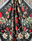 35X35" Black and Silver Tulips and Lilies Wild Rag / Scarf -Antique Silver Clear Slide WRC1011A
