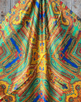35X35" Multi-Colored Paisley Wild Rag / Scarf Copper Fire Opal, Teal & AB Slide WRC134B