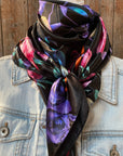 35X35" Black with Pink & Purple Roses Wild Rag / Scarf WR140