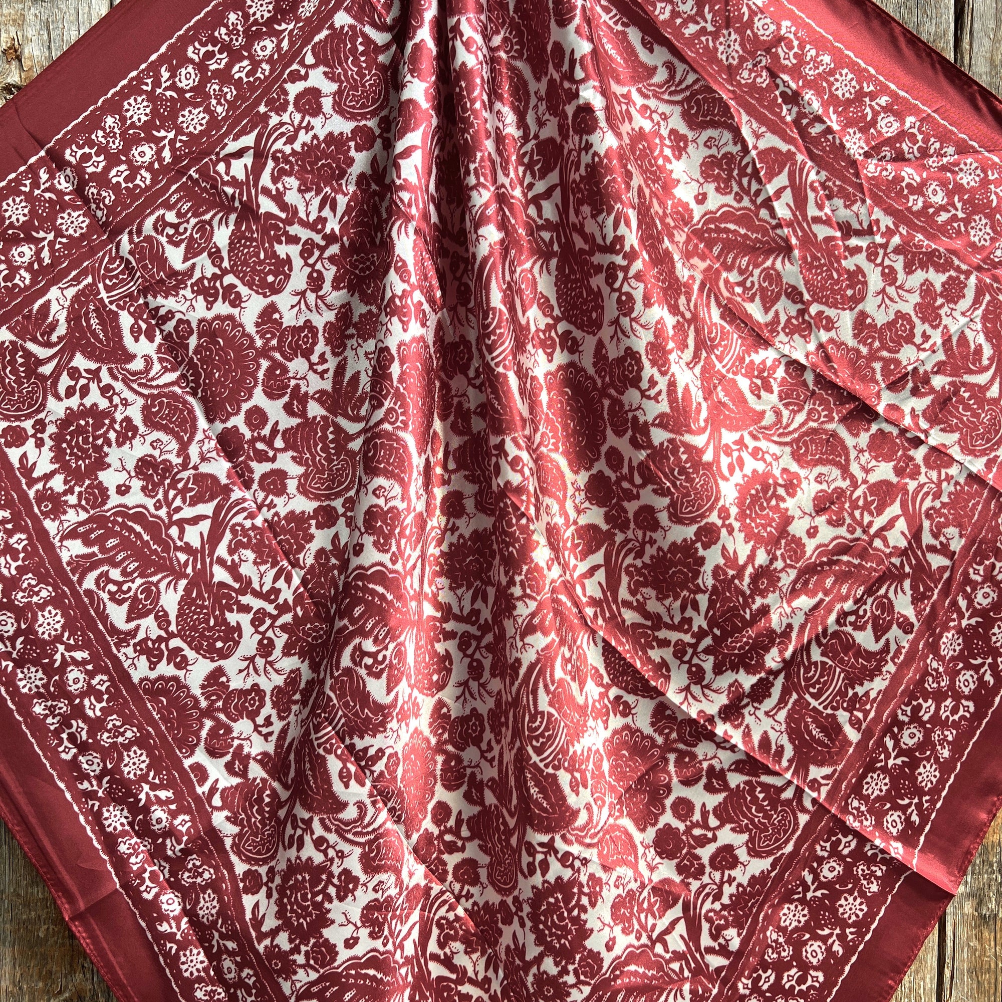 35X35" Red & Cream Paisley Wild Rag / Scarf -Copper Clear Slide WRC143B