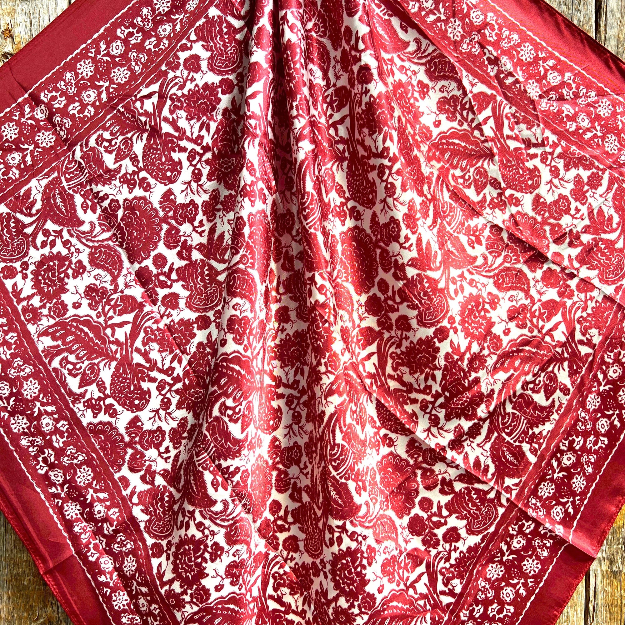 35x35"  Red & Cream Paisley Wild Rag / Scarf WR143