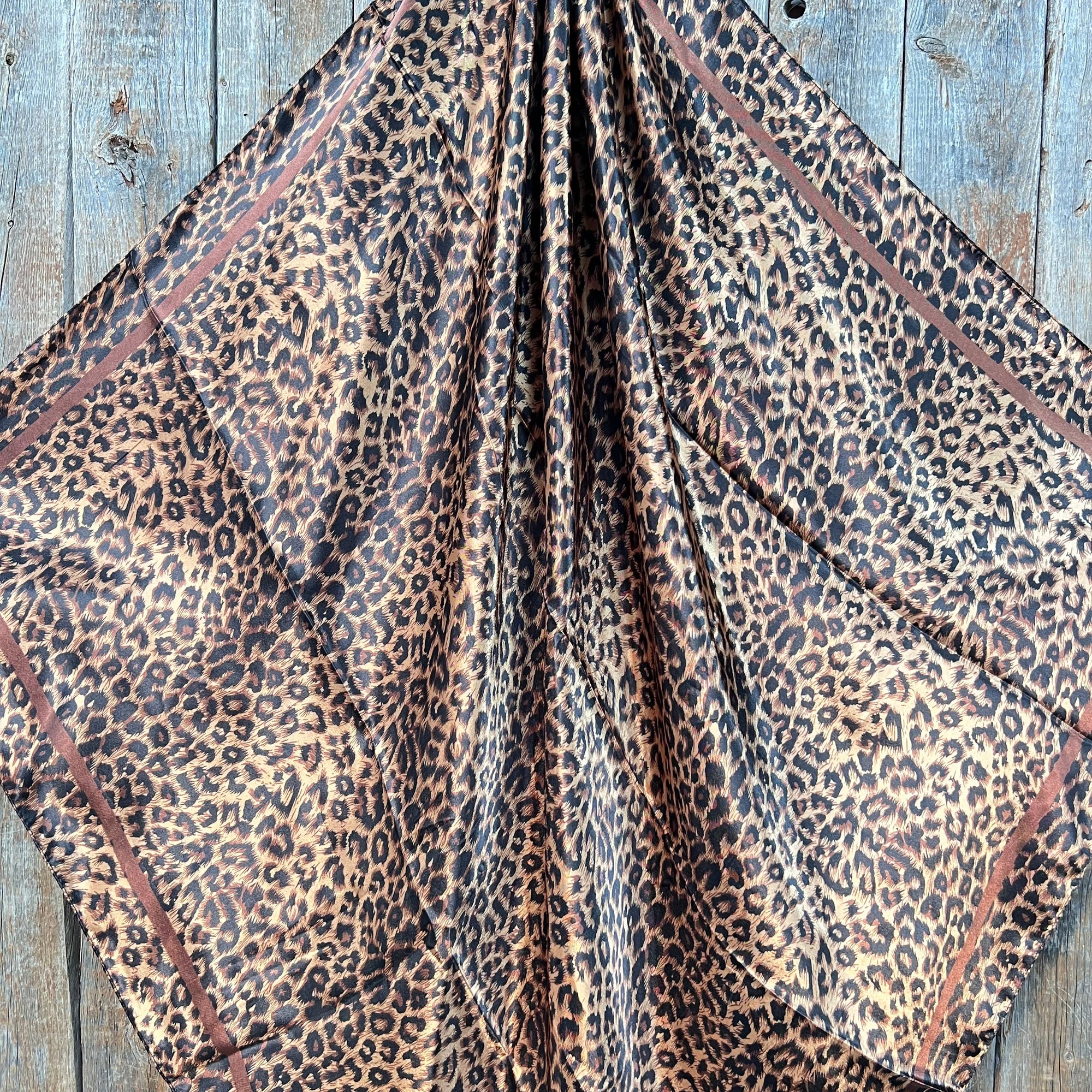 35X35" Brown Leopard Wild Rag / Scarf - Copper Jet, Champagne, Topaz Crystal Slide WRC169D