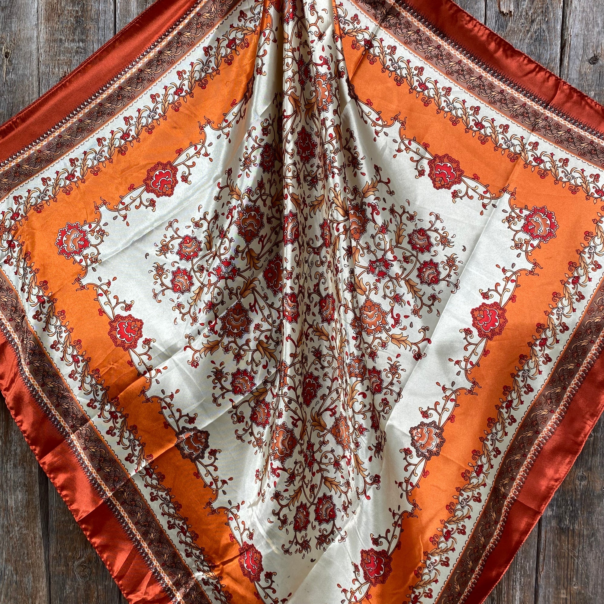 35X35" Burnt Orange & Tan Wild Rag / Scarf -W189L Slide WRC2179B