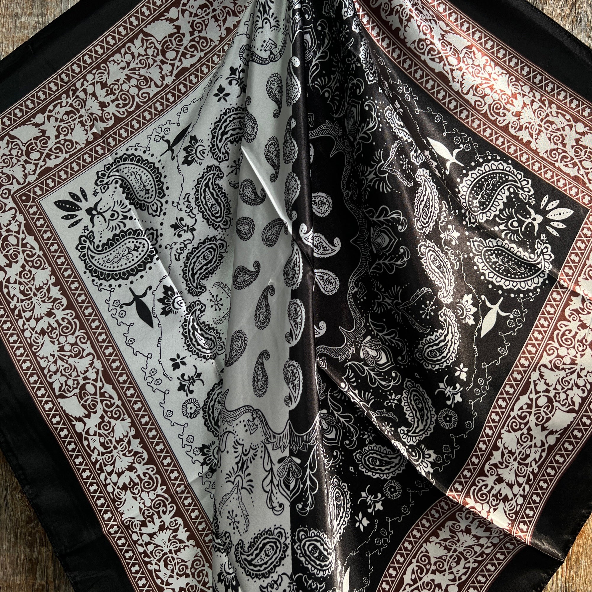 35X35" Two Tone Black Paisley Wild Rag / Scarf -W147 Slide WRC2559A