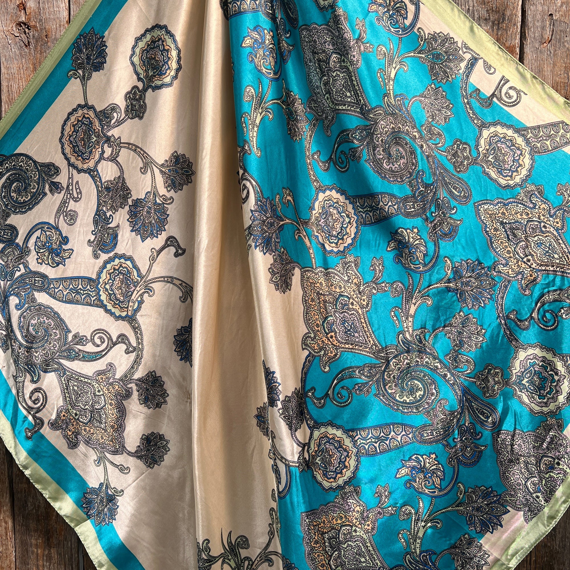 WRC299C Turquoise Paisley Wild Rag / Scarf - Copper Clear Slide