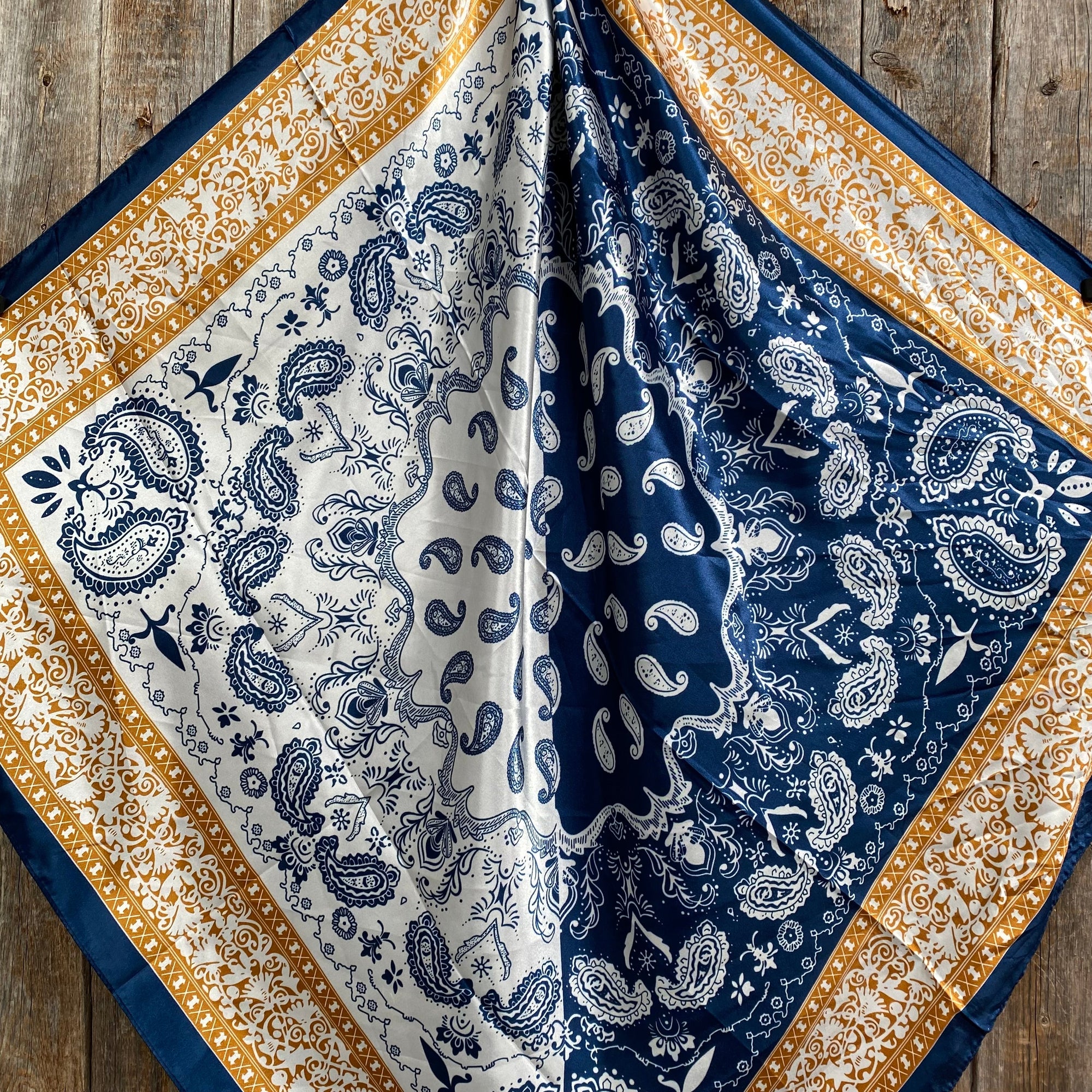 35X35"  Blue Two-Toned Paisley Wild Rag / Scarf WR3300