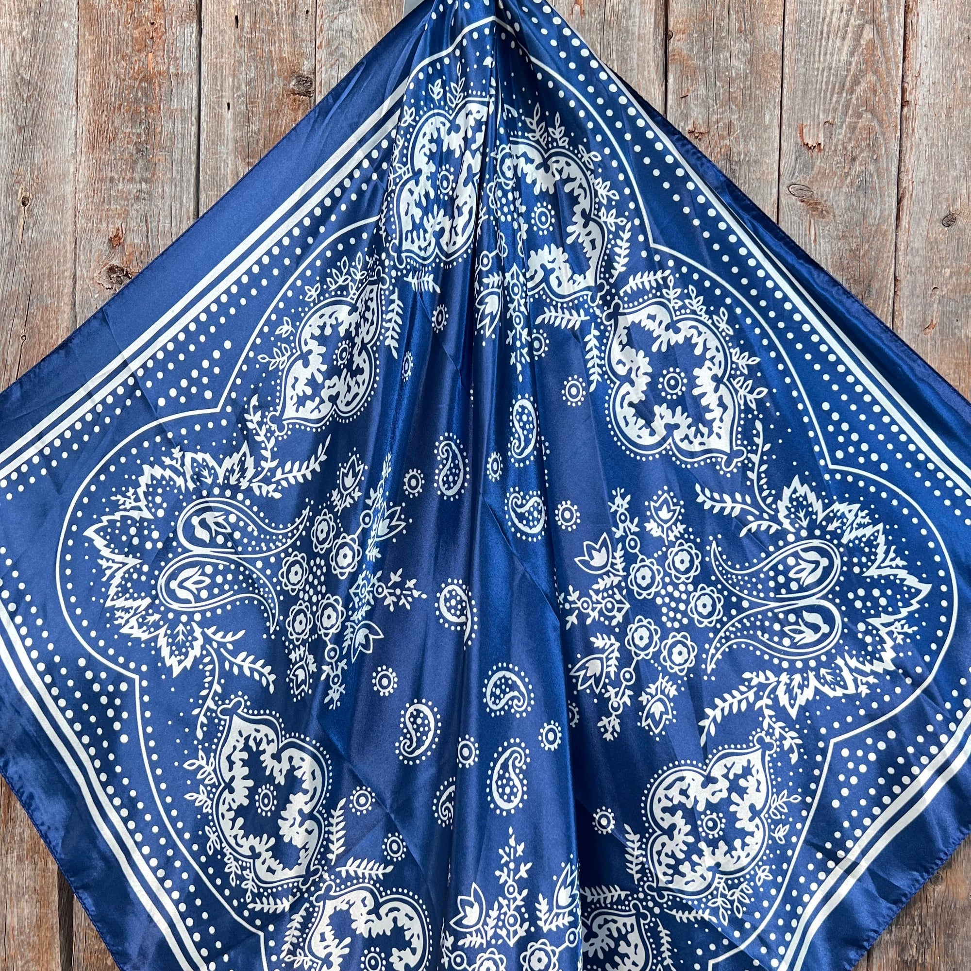 35X35"  Blue Floral Paisley Wild Rag / Scarf WR3382