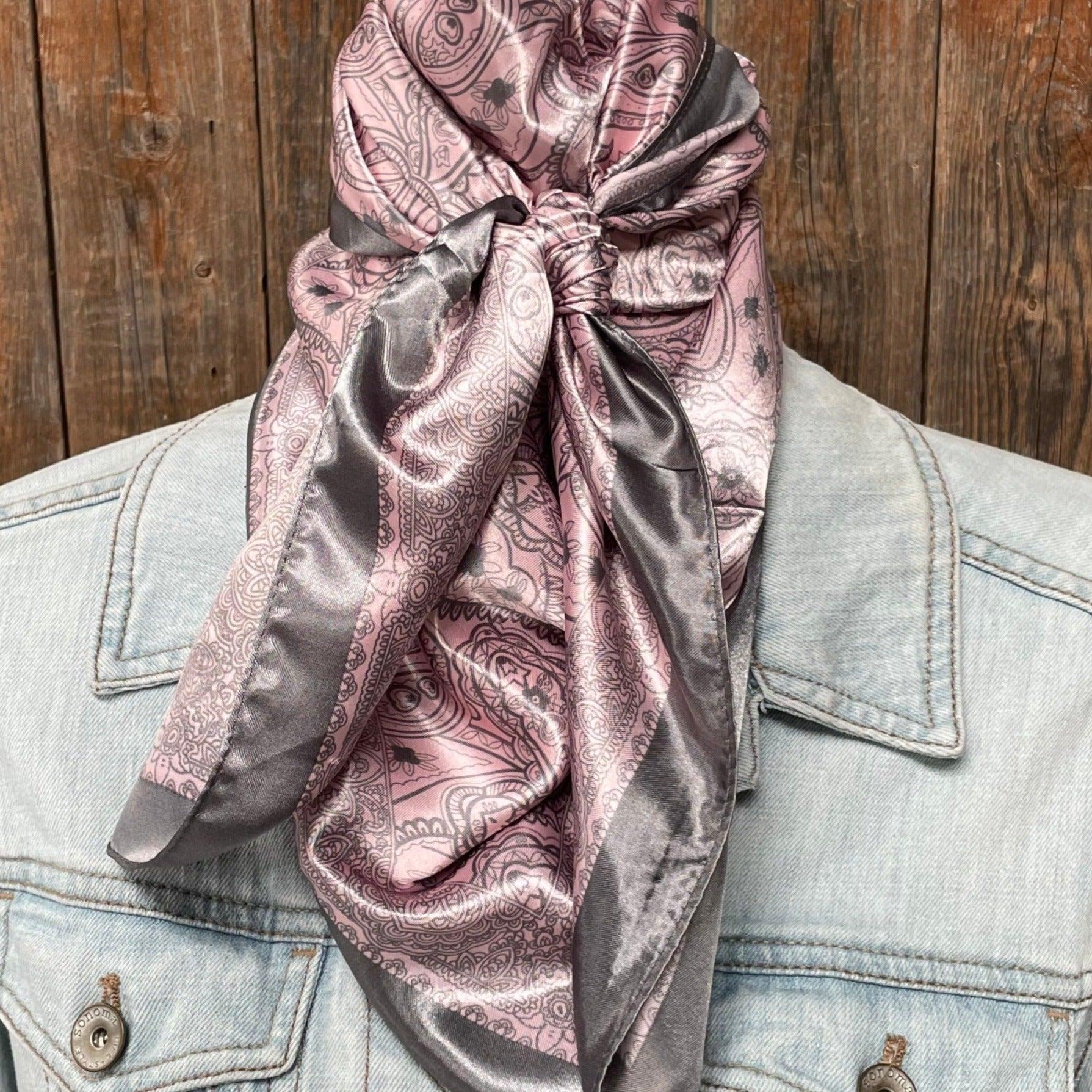 35X35"  Pink & Grey Paisley Wild Rag / Scarf WR3400