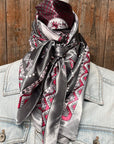 35X35" Grey/Red/Pink Paisley Wild Rag / Scarf WR3404