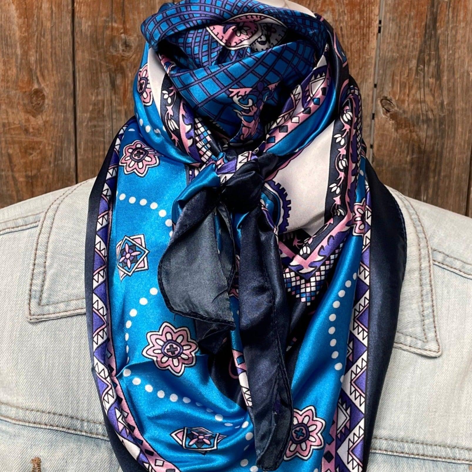 35X35"  Blue/Pink/Purple Paisley Wild Rag / Scarf WR3406