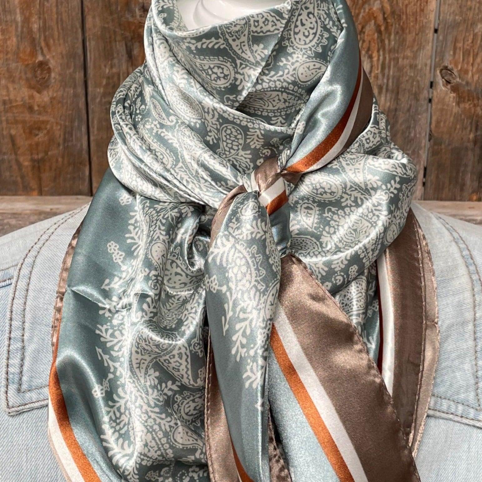 35X35"  Seafoam & Cream Paisley Wild Rag / Scarf WR3410
