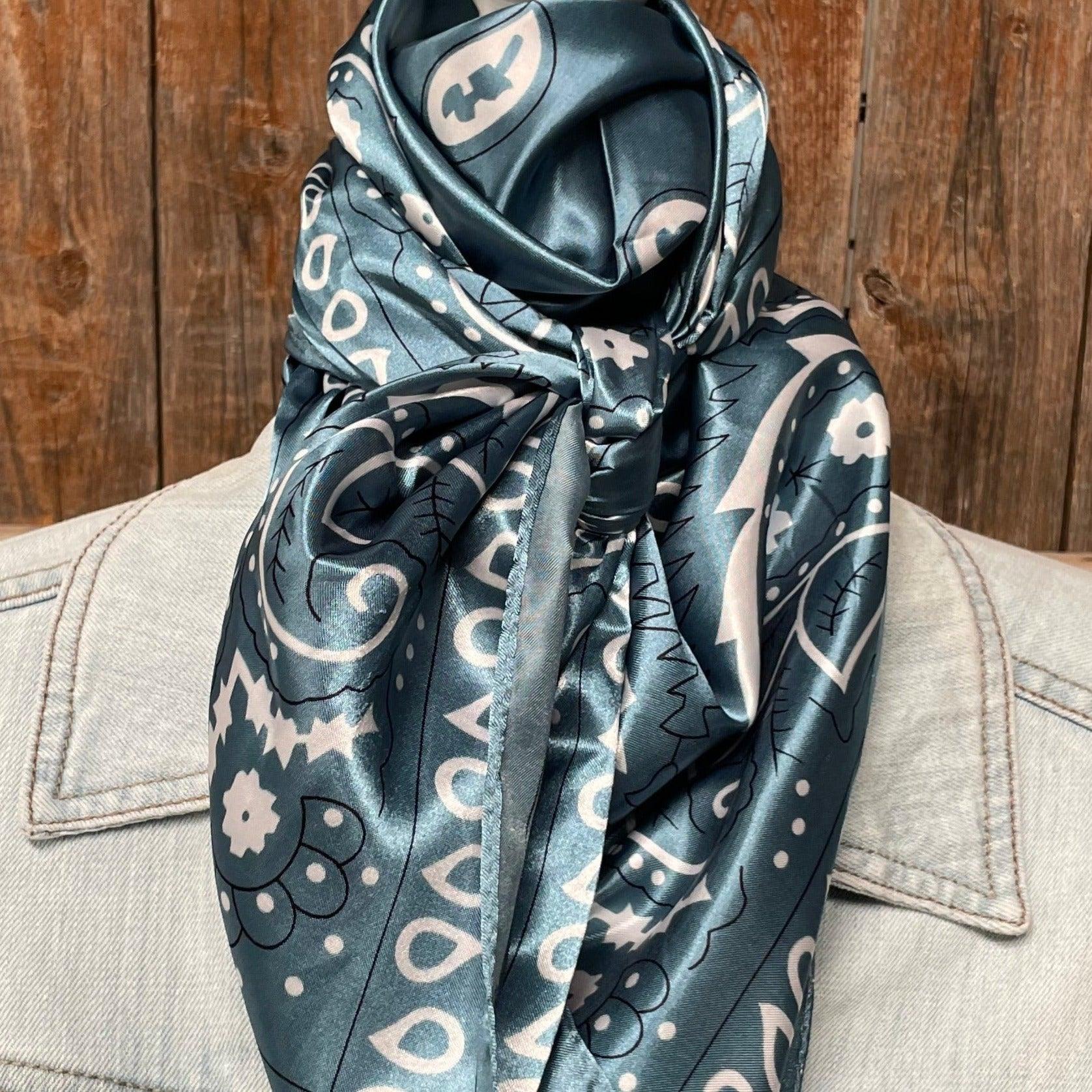 35X35"  Blue & White Paisley Wild Rag / Scarf WR3414