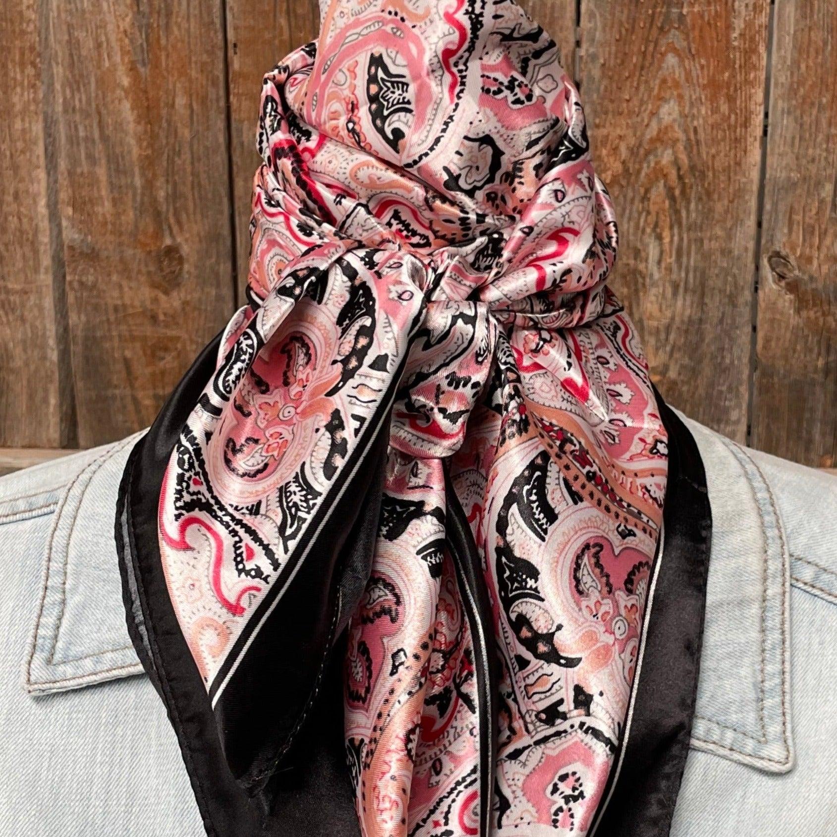 35X35"  Pink & Black Paisley Wild Rag / Scarf WR3415