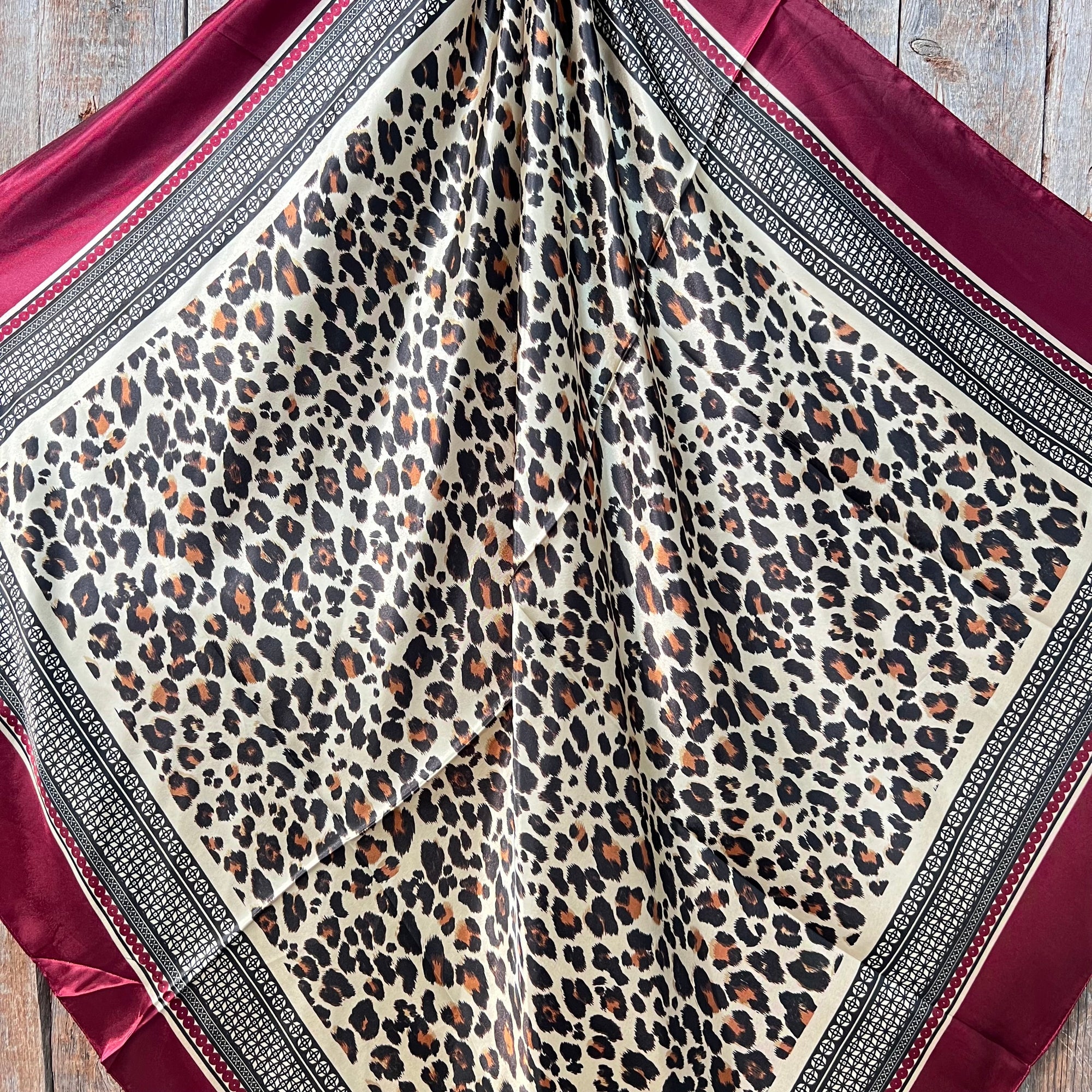 35X35" Wine Leopard Print Wild Rag / Scarf WR397