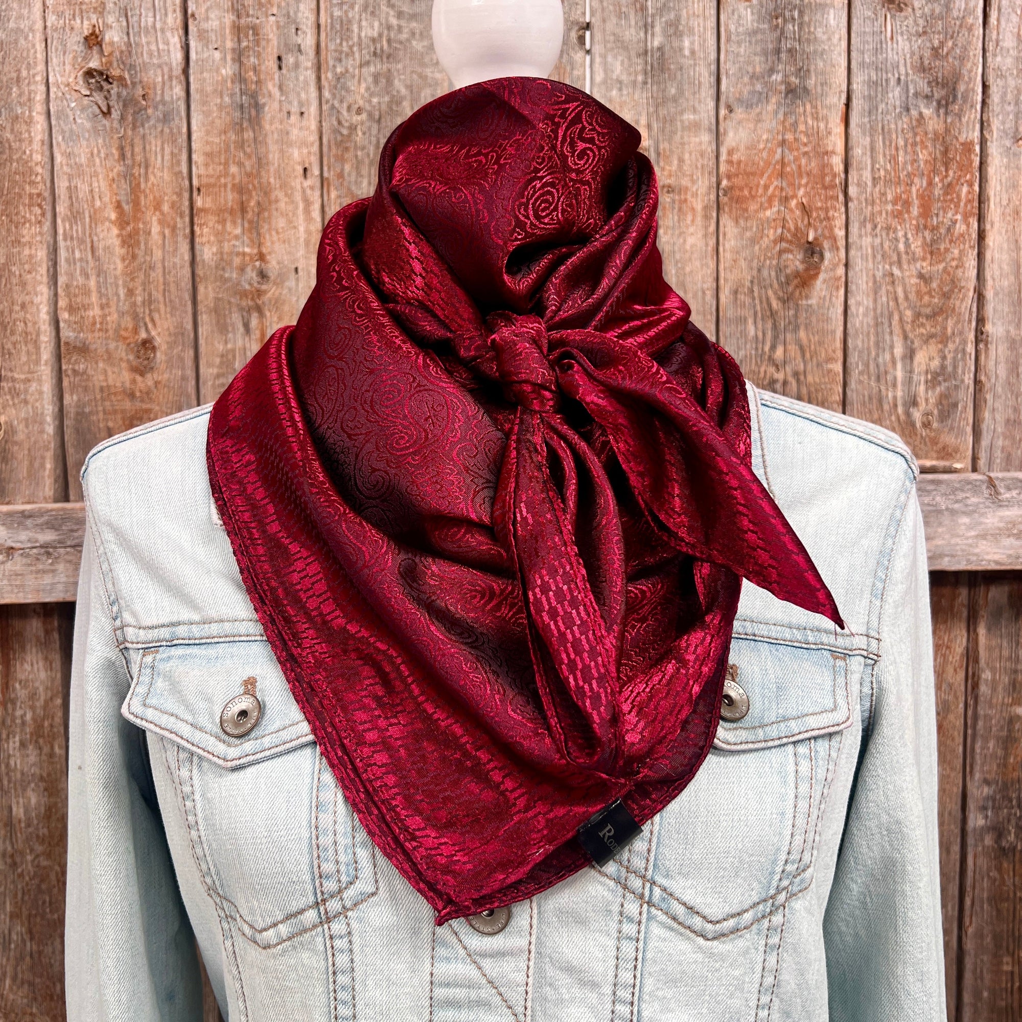 35X35" Burgundy Jacquard Wild Rag / Scarf WR4035