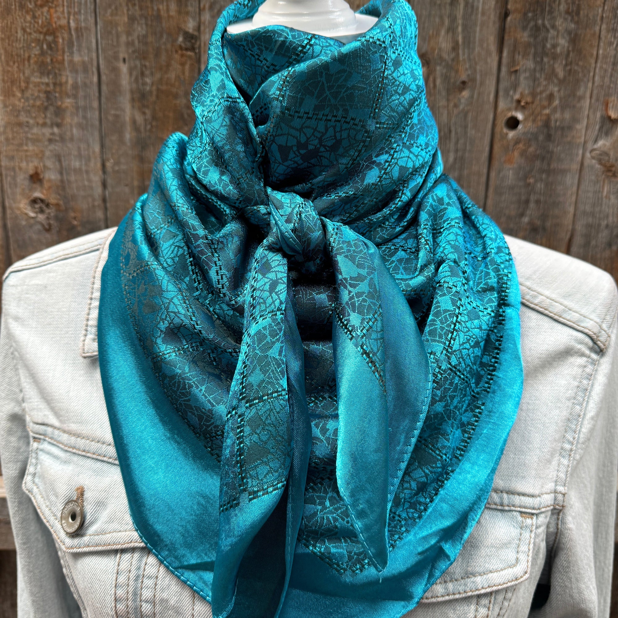 35X35" Teal Jacquard Wild Rag / Scarf WR4087
