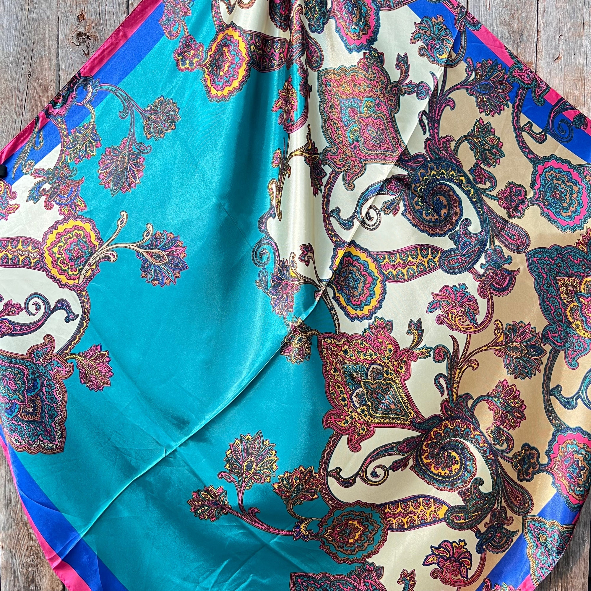 35X35"  Electric Turquoise Paisley Wild Rag / Scarf WR606
