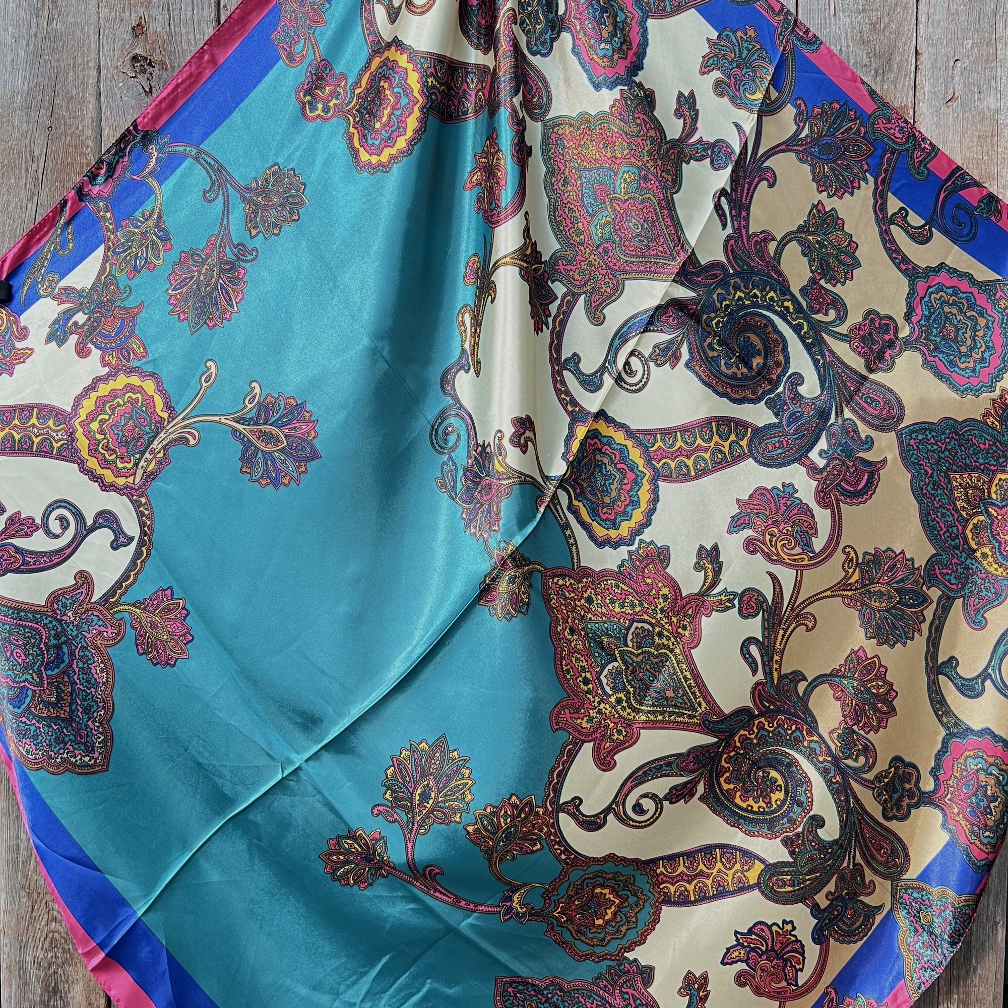 35X35" Electric Turquoise Paisley Wild Rag / Scarf -W109 Slide WRC606B