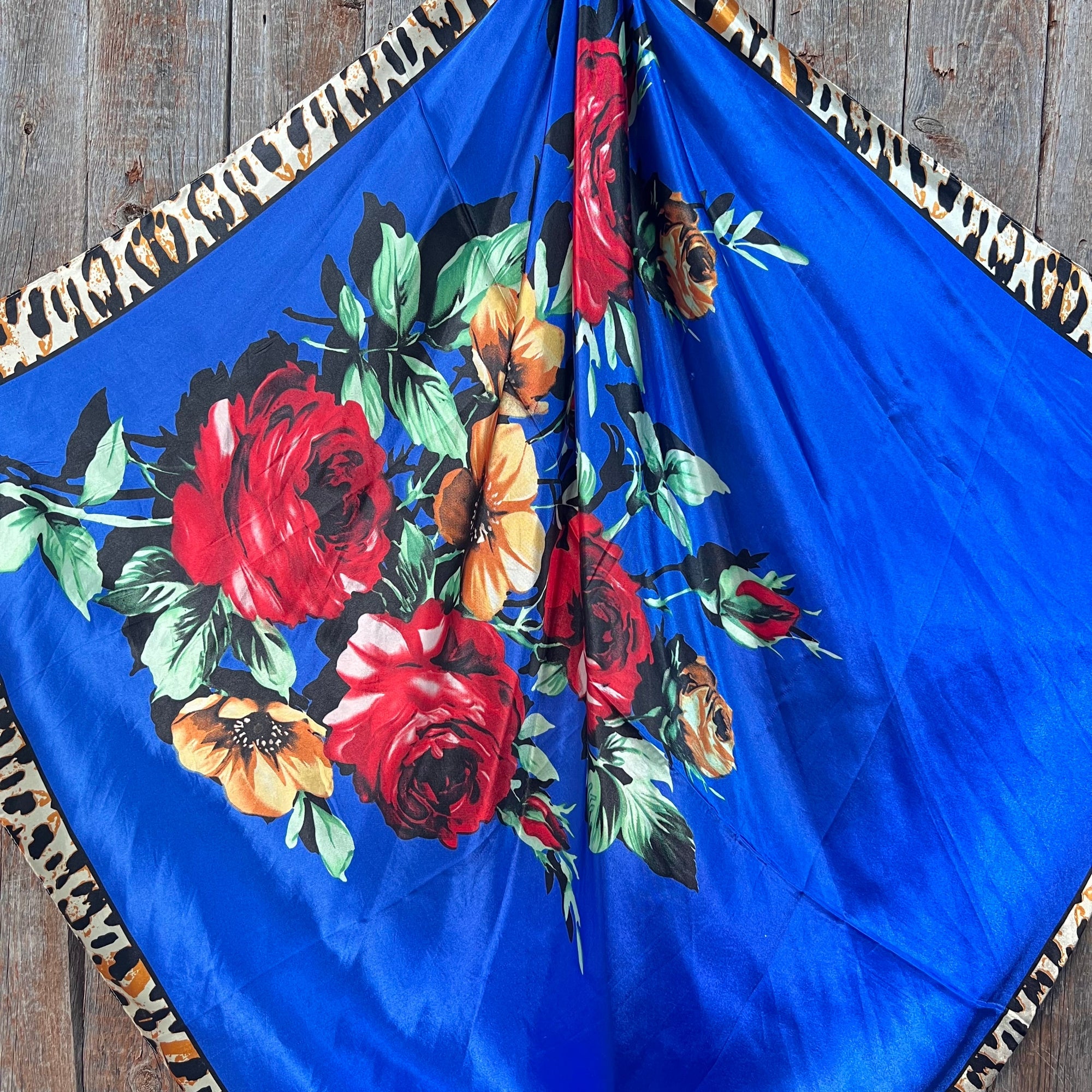 35X35"  Royal Blue Leopard Print Wild Rag / Scarf WR701