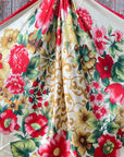 35X35" Red Green & Gold Floral Wild Rag / Scarf WR832