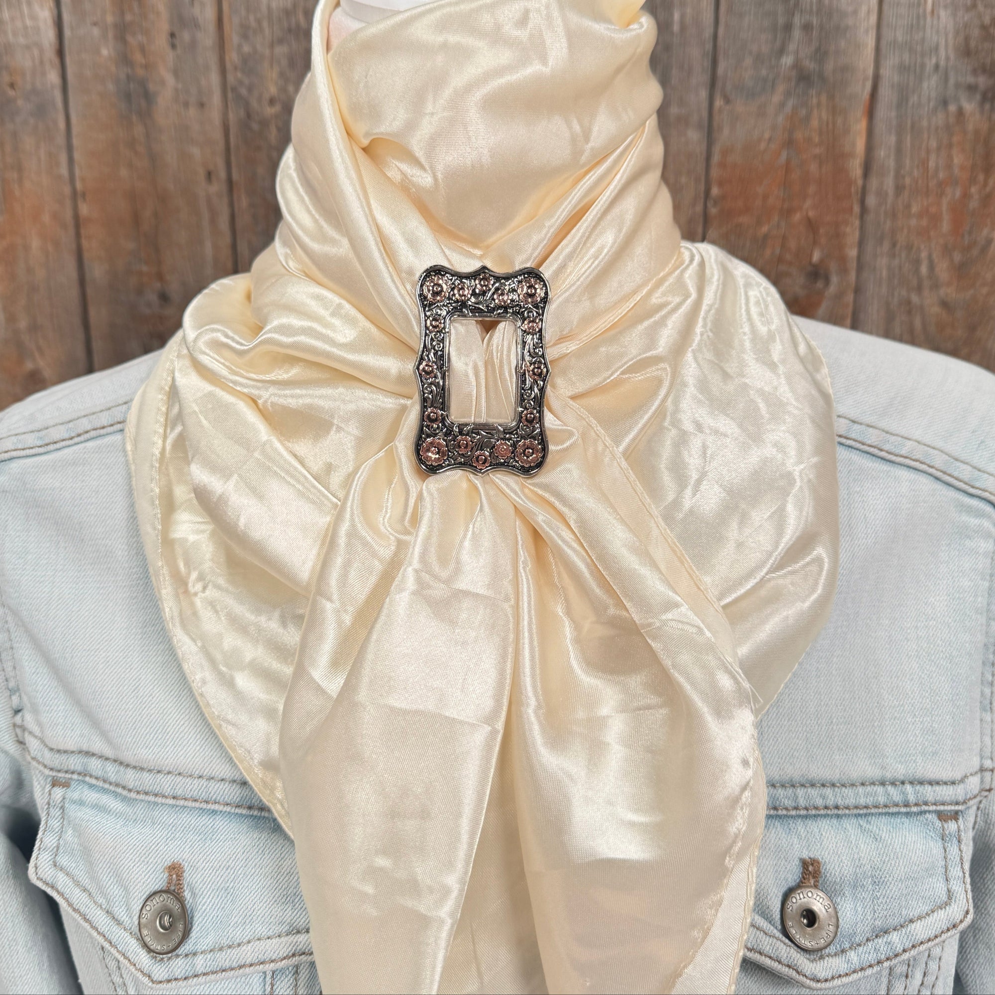 35X35" Solid Cream Wild Rag / Scarf WRS11 - Buckle Wild Rag Slides - Assorted