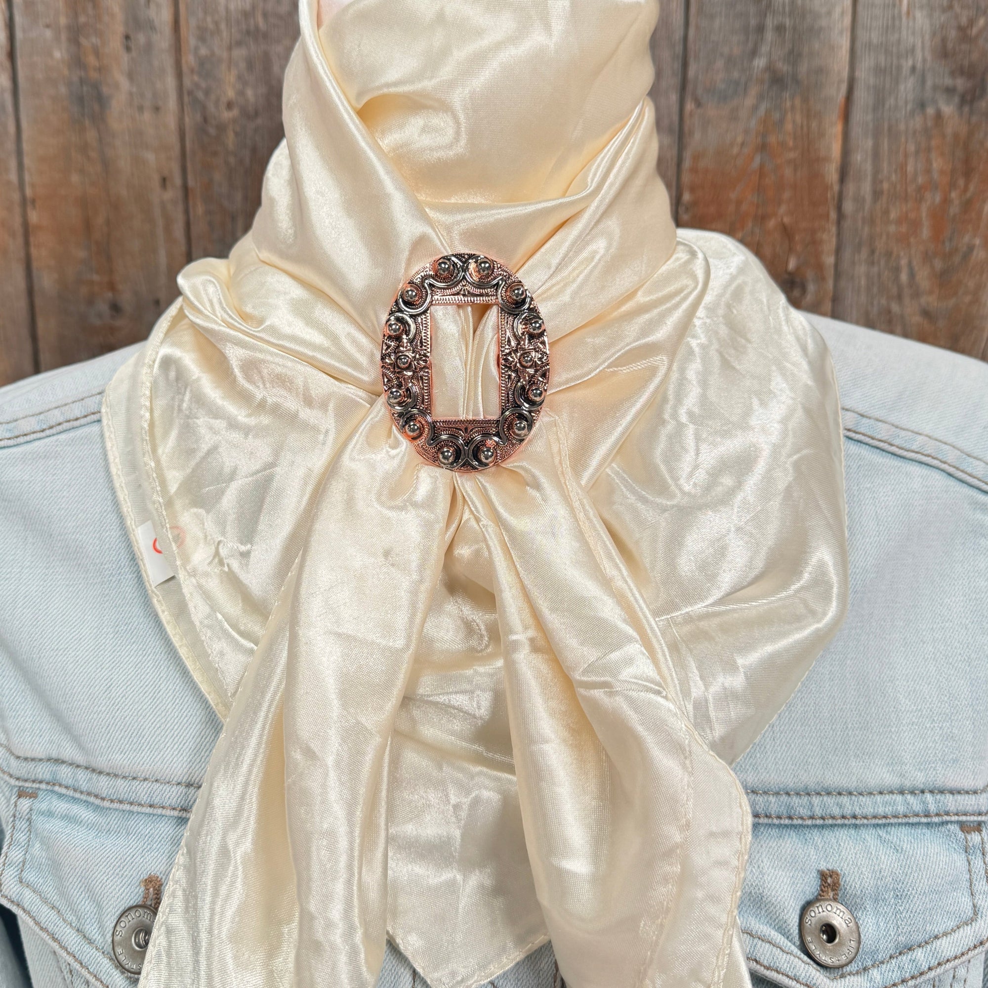 35X35" Solid Cream Wild Rag / Scarf WRS11 - Buckle Wild Rag Slides - Assorted