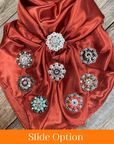 35X35" Solid Rust Wild Rag / Scarf WRS16 - Crystal Concho Wild Rag Slides - Assorted