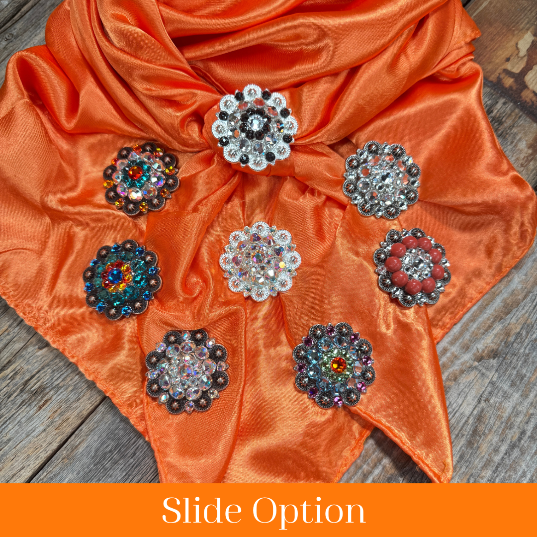 35X35" Solid Orange Wild Rag / Scarf WRS20 - Crystal Concho Wild Rag Slides - Assorted