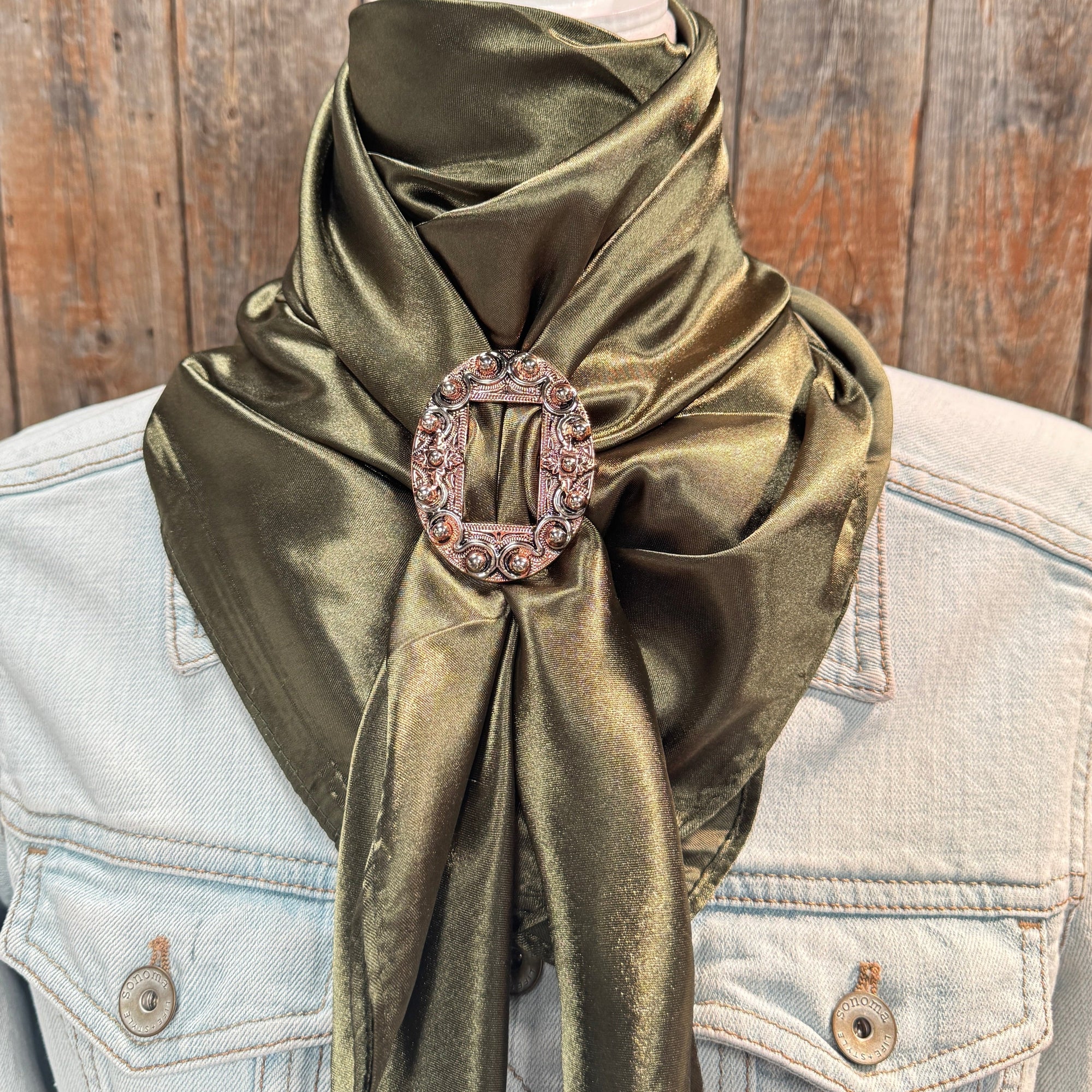 35X35" Solid Olive Wild Rag / Scarf WRS28 - Buckle Wild Rag Slides - Assorted