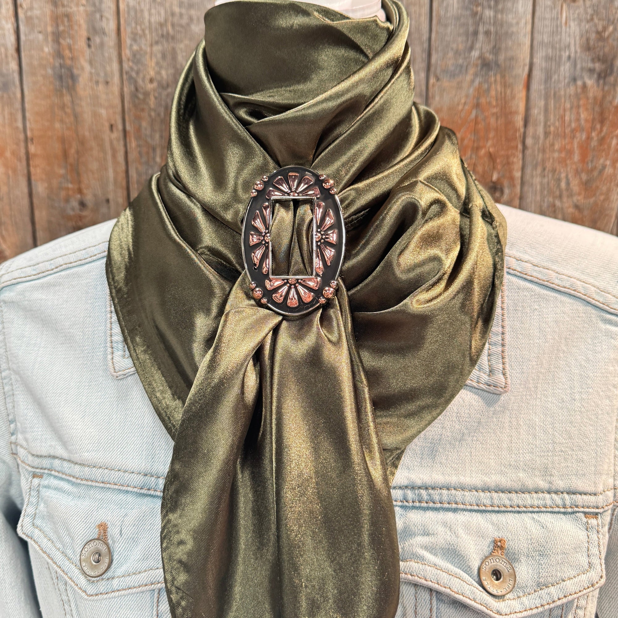 35X35" Solid Olive Wild Rag / Scarf WRS28 - Buckle Wild Rag Slides - Assorted