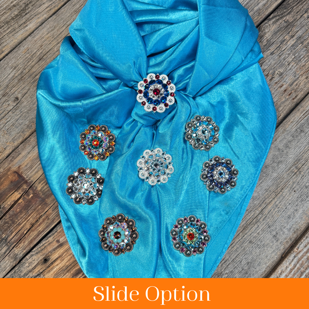 35X35" Solid Aqua Wild Rag / Scarf WRS8 - Crystal Concho Wild Rag Slides - Assorted