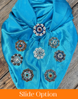 35X35" Solid Aqua Wild Rag / Scarf WRS8 - Crystal Concho Wild Rag Slides - Assorted