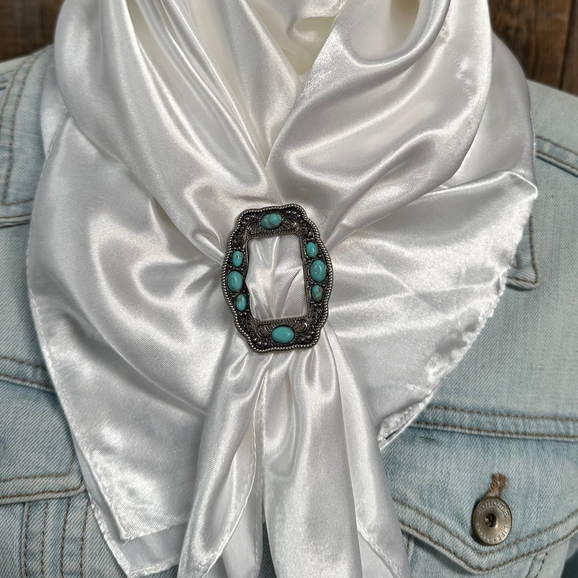 35X35" Solid White Wild Rag / Scarf WRS3 - Buckle Wild Rag Slides - Assorted