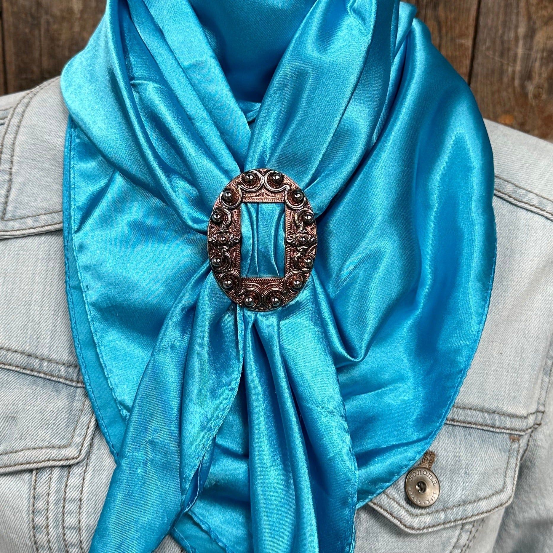 35X35" Solid Aqua Wild Rag / Scarf WRS8 - Buckle Wild Rag Slides - Assorted