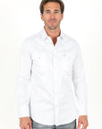 Men’s Single Pocket Logo Modern Fit Stretch Dress Shirt - White
