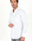 Men’s Single Pocket Logo Modern Fit Stretch Dress Shirt - White