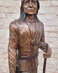 Native American Indian Apache Chief Cochise Bronze Statue Sculpture Figure on Marble Base