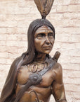 Native American Indian Chief Hiawatha Bronze Statue Sculpture Figure on Marble Base