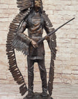 Native American Indian Warrior w/ Rifle Bronze Statue Sculpture Western Decor