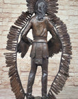 Native American Indian Warrior w/ Rifle Bronze Statue Sculpture Western Decor