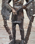 Native American Indian Warrior w/ Rifle Bronze Statue Sculpture Western Decor