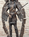 Native American Indian Warrior w/ Rifle Bronze Statue Sculpture Western Decor