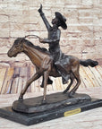 Will Rogers Cowboy on Horseback Bronze Sculpture Statue Figure Russell Western 16" x 17"