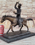 Will Rogers Solid Bronze C.M. Russell Bronze Cowboy Riding Horse Art Statue 16" x 17"