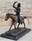 Will Rogers Solid Bronze C.M. Russell Bronze Cowboy Riding Horse Art Statue 16" x 17"