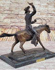 Will Rogers Solid Bronze C.M. Russell Bronze Cowboy Riding Horse Art Statue 16" x 17"