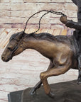 Will Rogers Solid Bronze C.M. Russell Bronze Cowboy Riding Horse Art Statue 16" x 17"