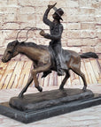 Will Rogers Solid Bronze C.M. Russell Bronze Cowboy Riding Horse Art Statue 16" x 17"